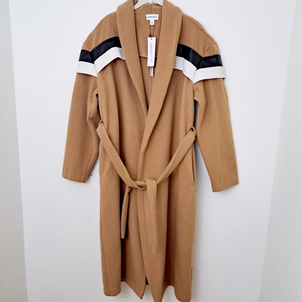 MakingThe Cut Women's S2 E6 Winning Look Andrea's Wool Carmel Over Coat Sz XS
